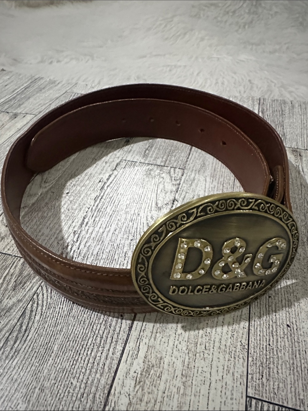Dolce & Gabbana Brown Leather Belt with Embellished Gold Buckle - Picture 12 of 13